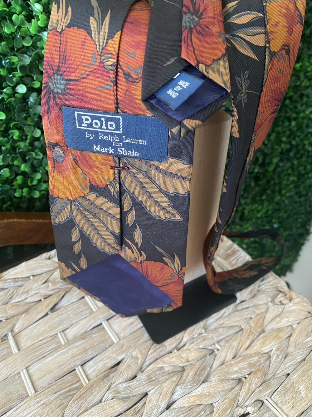 Polo by Ralph Lauren Black Necktie with Rust and Gold Floral Print - Picture 2 of 4